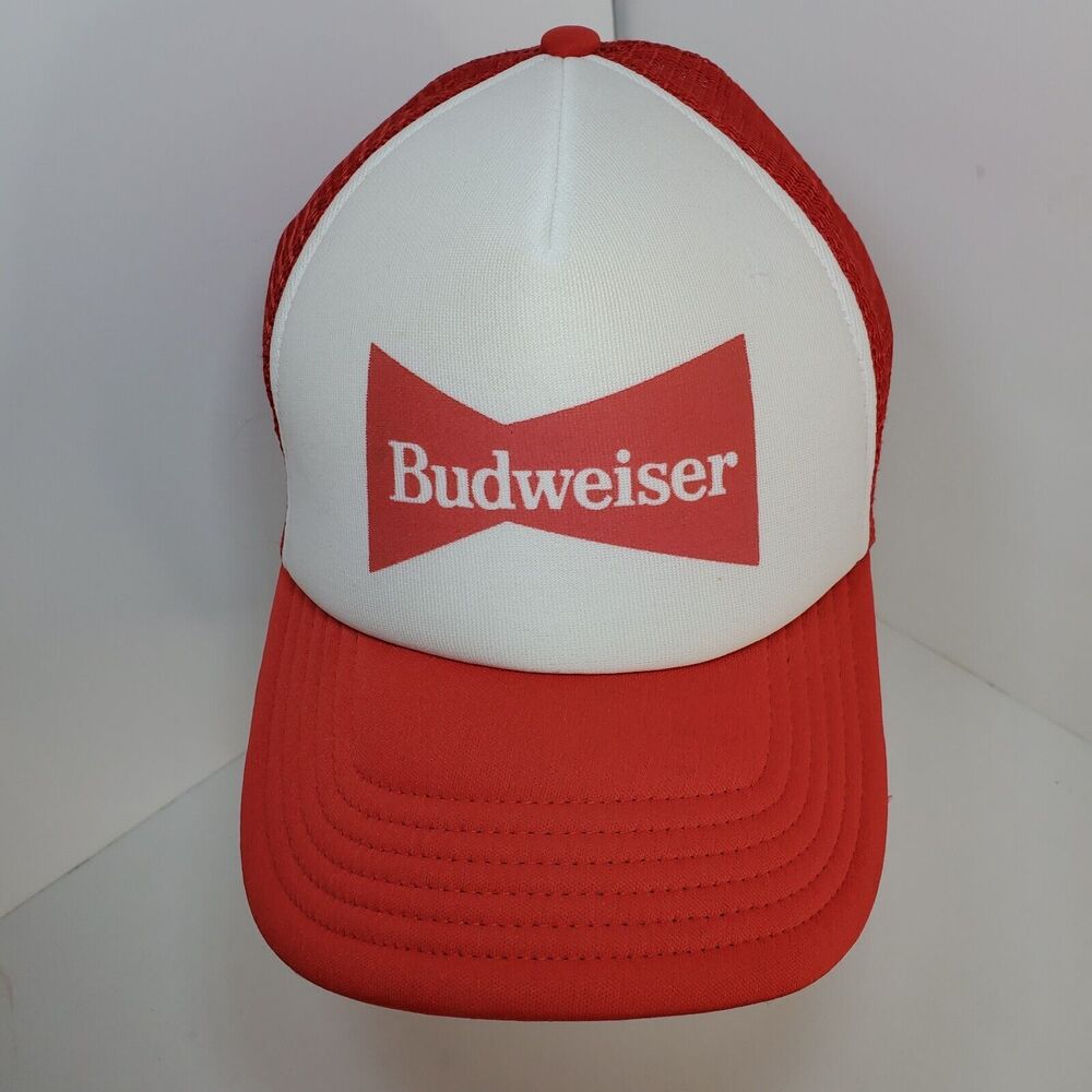 New Vintage Budweiser Foam Mesh Back Snapback Trucker Cap Hat Red Never WORN!